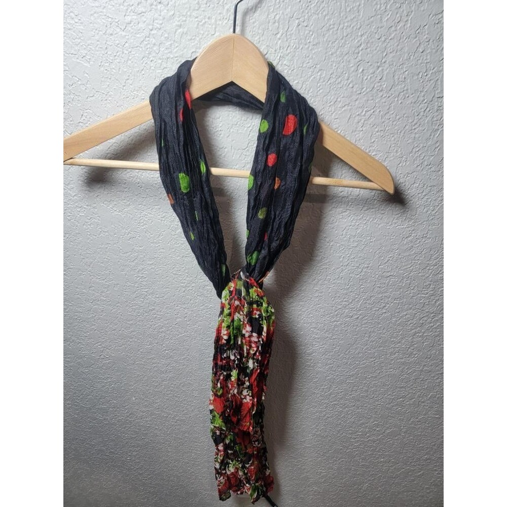 Unbranded Black Crinkle Scarf Floral Polka Dot Print Lightweight Wrap Shawl